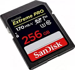 Карта памяти SD 256GB SanDisk SDXC Class 10 V30 UHS-I U3 Extreme Pro, 170MB/s (SDSDXXY-256G-GN4IN) RU - Фото