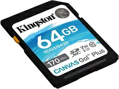 Карта памяти SDXC Kingston Canvas Go Plus, 64 Гб, UHS-I Class U3 V30 (SDG3/64GB) RU - Фото