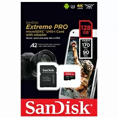 Карта памяти microSD 128GB SanDisk Class 10 UHS-I A2 C10 V30 U3 Extreme Pro (SDSQXCY-128G-GN6MA) RU - Фото