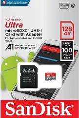 Карта памяти/Флешка SanDisk Ultra microSD 128GB Class 10 UHS-I (100 Mb/s) с SD адаптером - Фото