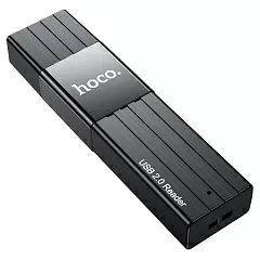 Картридер Hoco HB20 Mindful 2 in 1 USB 2.0/480Mbps, USB-А на microSD, SD (Black) - Фото