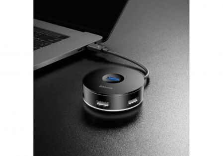 Переходник BASEUS Round Box, Разветвитель, Type-C - 1xUSB3.0  3xUSB2.0, 25 см, черный - 6