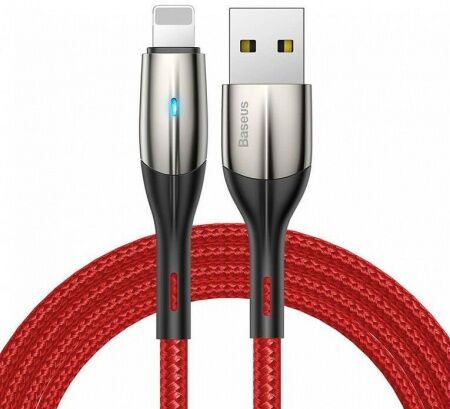 Кабель USB BASEUS Horizontal, USB - Lightning, 2.4А, 1 м, красный, с индикатором - 1