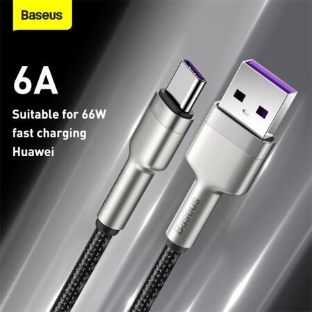 Кабель USB BASEUS Cafule Series Metal, USB - Type-C, 6A, 66W, 0.25 м, черный - 4