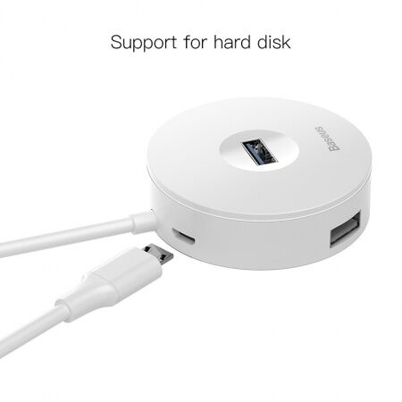 Переходник BASEUS Round Box, Разветвитель, Type-C - 1xUSB3.0  3xUSB2.0, 25 см, белый - 3