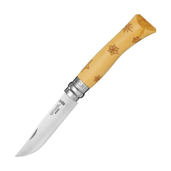 Нож Opinel 7 Nature, нержавеющая сталь, рукоять самшит, гравировка снежинки, 001553 - 1