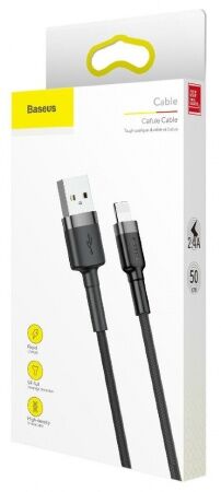 Кабель USB BASEUS Cafule, USB - Lightning, 2.4А, 0.5 м, серыйчерный - 2