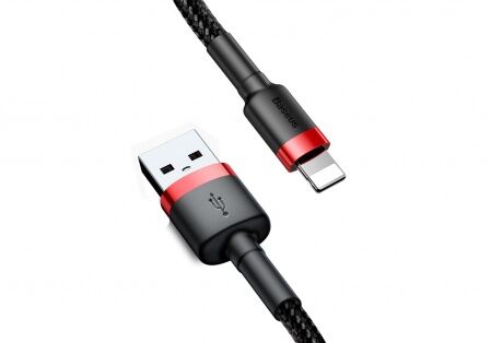 Кабель USB BASEUS Cafule, USB - Lightning, 2.4А, 0.5 м, красныйчерный - 2