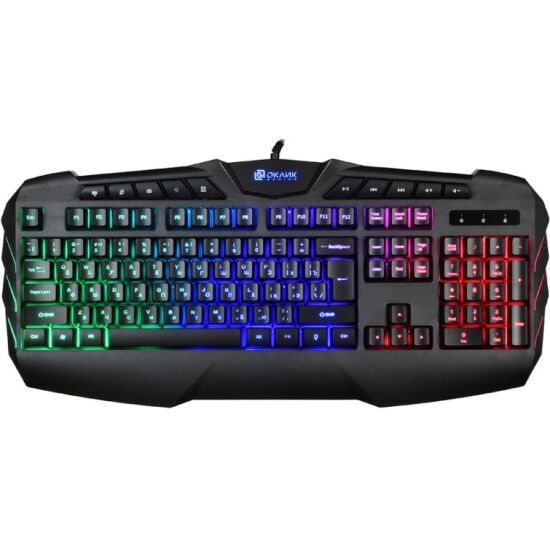 1061949 Клавиатура Oklick 777G PSYCHO черный, USB Multimedia for gamer LED (подставка для запястий) - 1