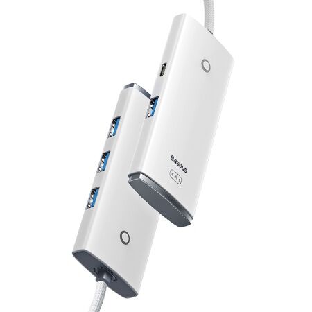 Переходник/Адаптер BASEUS Lite Series 4-Port, Разветвитель, USB - 4xUSB3.0, белый, кабель 0,25см - 2