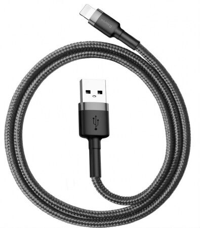 Кабель USB BASEUS Cafule, USB - Lightning, 2.4А, 0.5 м, серыйчерный - 1