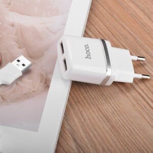 СЗУ HOCO C12 Smart 2xUSB, 2.4А  USB кабель Lightning 8-pin, 1м (белый) - 2