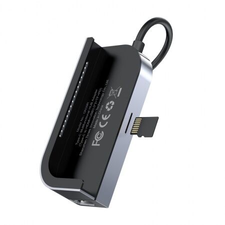 Переходник BASEUS Bend Angle, Разветвитель, Type-C - 2XUSB3.0  HDMI  TF  PD  3.5mm, серебристый - 4