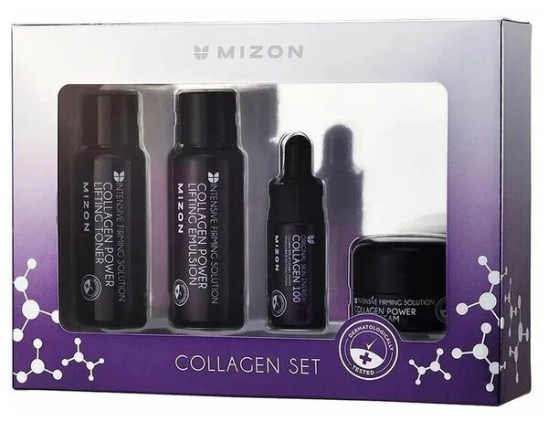 MIZON Collagen miniature SET Набор миниатюр с коллагеном: Эмульсия для лица, Тонер для лица, Сыворотка для лица, Крем для лица - 2