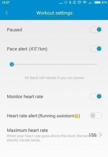 Дополнительные настройки пульсометра Xiaomi Mi Band 1s Pulse