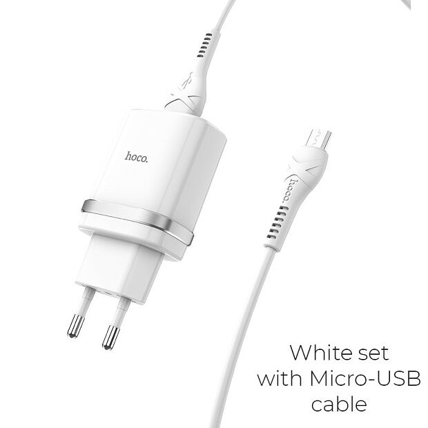 СЗУ HOCO C12Q Smart 1xUSB, 3А, 18W, QC3.0, LED  USB кабель MicroUSB, 1м (белый) - 5