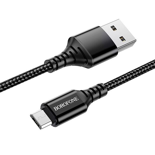 USB кабель BOROFONE BX54 Ultra Bright MicroUSB, 1м, 2.4A, нейлон (черный) - 1