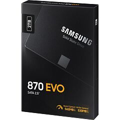 Твердотельный накопитель Samsung SSD 870 EVO, 2000GB, 2.5 7mm, SATA3, 3-bit MLC, R/W 560/530MB/s, IOPs 98 000/88 000, DRAM buffer 2048MB, TBW 1200,