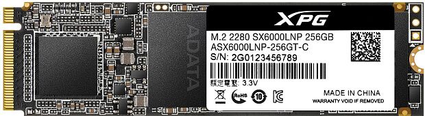 Твердотельный накопитель ADATA SSD SX6000Lite, 256GB, M.2(22x80mm), NVMe 1.3, PCIe 3.0 x4, 3D TLC, R/W 1800/900MB/s, IOPs 100 000/170 000, TBW 120, D : характеристики и инструкции - 2