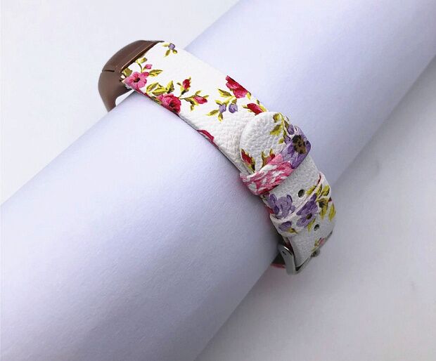 Ремешок кожаный для Xiaomi Mi Band 4 Leather Strap Flower Design (Beige/Бежевый) - 2