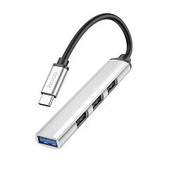 USB-C Хаб HOCO HB26 4 in 1 3хUSB 2.0  1xUSB 3.0 (серебро)