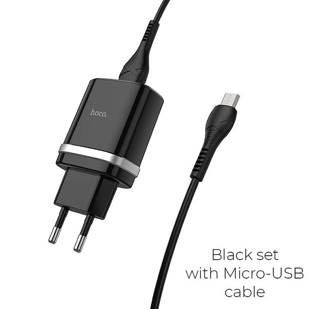СЗУ HOCO C12Q Smart 1xUSB, 3А, 18W, QC3.0, LED  USB кабель MicroUSB, 1м (черный) - 5