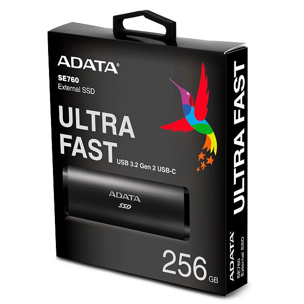 Твердотельный накопитель ADATA External SSD SE760, 256GB, Type-C, USB 3.2 Gen2, R/W 1000/800 MB/s, 122x44x14mm, Black - 6