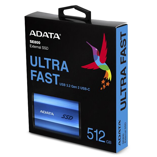 Твердотельный накопитель ADATA External SSD SE800, 512GB, Type-C, USB 3.2 Gen2, R/W 1000/1000 MB/s, IP68, 73x44x13mm, Blue : характеристики и инструкции - 1