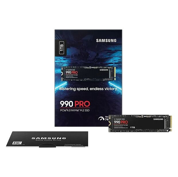Твердотельные накопители Samsung SSD 990 PRO, 1000GB, M.2(22x80mm), NVMe 2.0, PCIe 4.0 x4, V-NAND TLC, R/W 7450/6900MB/s, IOPs 1 200 000/1 550 000, D - 1