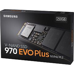 Твердотельные накопители Samsung SSD 970 EVO Plus, 250GB, M.2(22x80mm), NVMe 1.3, PCIe 3.0 x4, 3-bit MLC, R/W 3500/2300MB/s, IOPs 250 000/550 000, DR