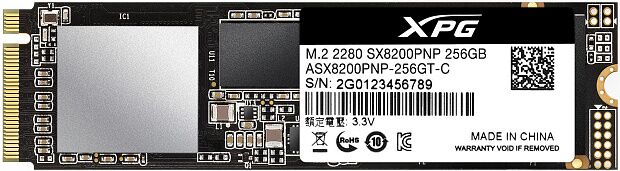 Твердотельный накопитель ADATA SSD SX8200Pro, 256GB, M.2(22x80mm), NVMe 1.3, PCIe 3.0 x4, 3D TLC, R/W 3500/1200MB/s, IOPs 220 000/290 000, DRAM buffe : характеристики и инструкции - 2