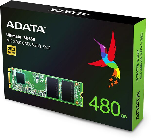Твердотельный накопитель ADATA SSD Ultimate SU650, 480GB, M.2(22x80mm), SATA3, 3D TLC, R/W 550/510MB/s, IOPs 80 000/60 000, TBW 210, DWPD 0.5 (3 года - 1