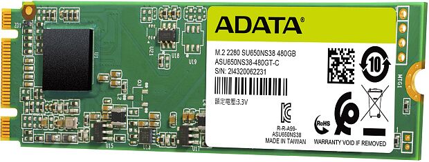 Твердотельный накопитель ADATA SSD Ultimate SU650, 480GB, M.2(22x80mm), SATA3, 3D TLC, R/W 550/510MB/s, IOPs 80 000/60 000, TBW 210, DWPD 0.5 (3 года - 3