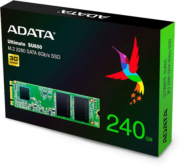 Твердотельный накопитель ADATA SSD Ultimate SU650, 240GB, M.2(22x80mm), SATA3, 3D TLC, R/W 550/500MB/s, IOPs 80 000/60 000, TBW 140, DWPD 0.5 (3 года - 1