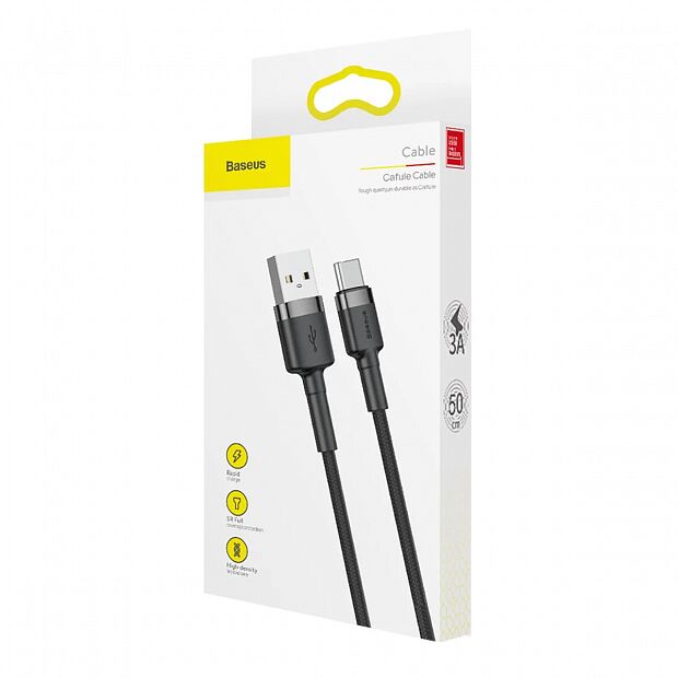 Кабель Baseus Cafule Cable USB For Type-C 3A 1M CATKLF-BG1 (Grey/Серый) - 6