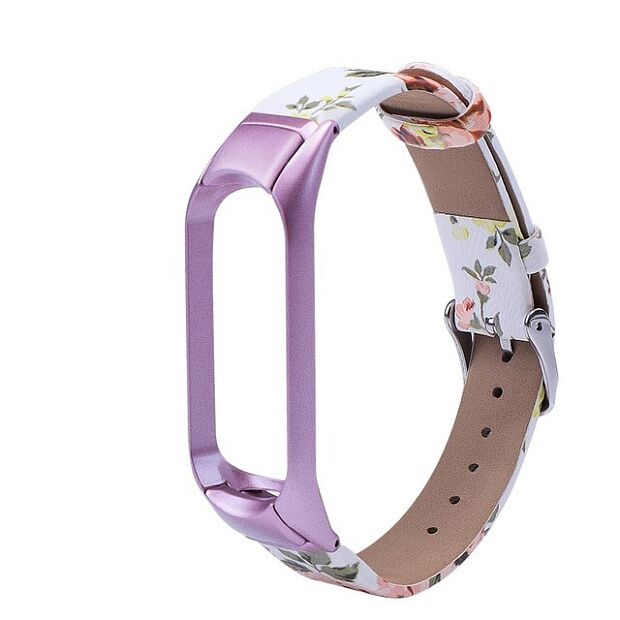 Ремешок кожаный для Xiaomi Mi Band 4 Leather Strap Flower Design (Rose White/Розовый) - 4