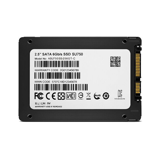 Твердотельный накопитель ADATA SSD Ultimate SU750, 256GB, 2.5 7mm, SATA3, 3D TLC, R/W 550/520MB/s, IOPs 65 000/75 000, TBW 200, DWPD 0.7 - 1