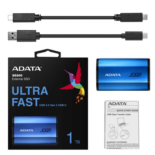 Твердотельный накопитель ADATA External SSD SE800, 1024GB, Type-C, USB 3.2 Gen2, R/W 1000/1000 MB/s, IP68, 73x44x13mm, Blue : характеристики и инструкции - 8