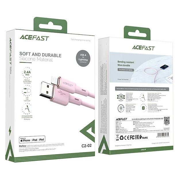 Кабель MFi ACEFAST C2-02 USB to Lightning Data (Pink) - 5