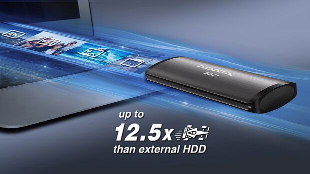 Твердотельный накопитель ADATA External SSD SE760, 2048GB, Type-C, USB 3.2 Gen2, R/W 1000/800 MB/s, 122x44x14mm, Black - 1