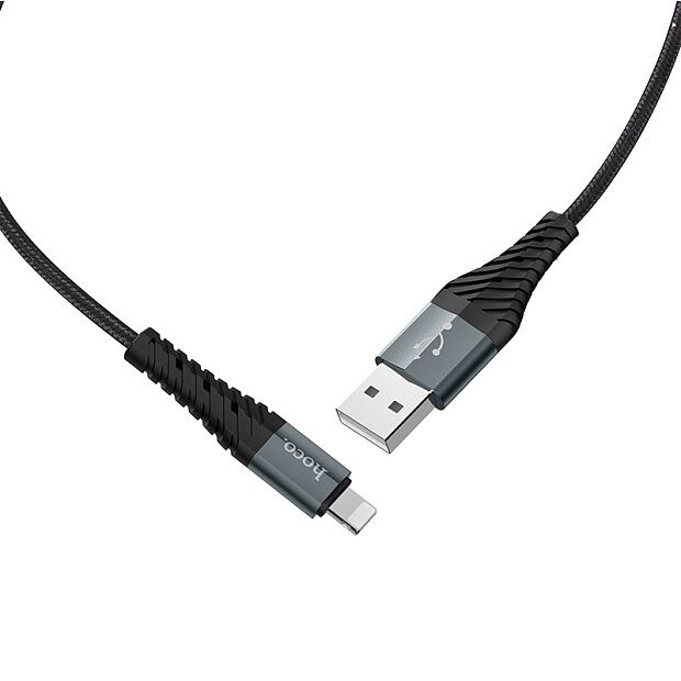 USB кабель HOCO X38 Cool Lightning 8-pin, 2.4А, 1м, нейлон (черный) - 1