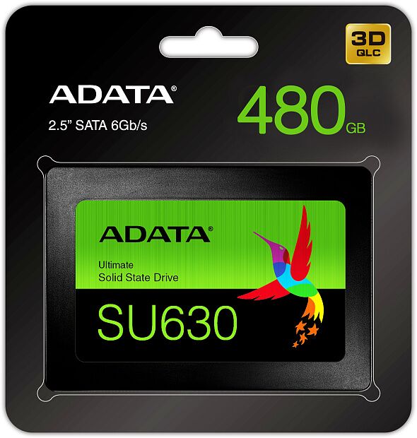 Твердотельный накопитель ADATA SSD Ultimate SU630, 480GB, 2.5 7mm, SATA3, 3D QLC, R/W 520/450MB/s, IOPs 40 000/65 000, TBW 100, DWPD 0.2 - 1