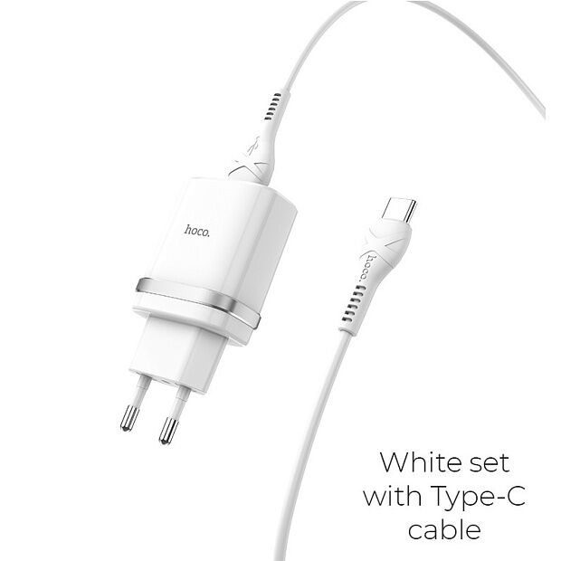 СЗУ HOCO C12Q Smart 1xUSB, 3А, 18W, QC3.0, LED  USB кабель Type-C, 1м (белый) - 6