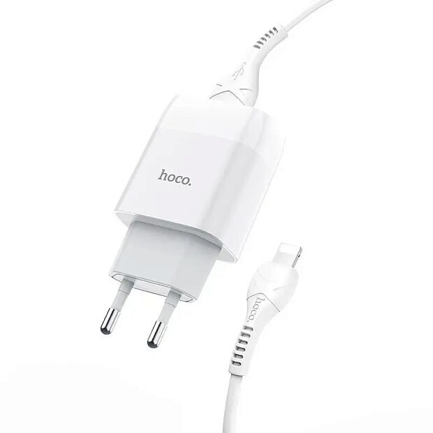 СЗУ HOCO C72A Glorious 1xUSB, 2.1А  USB кабель Lightning 8-pin, 1м (белый) - 3