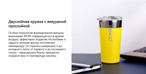 Термокружка Nonoo Afternoon Time Coffee Cup 580 ml. (Yellow/Желтый) - 5