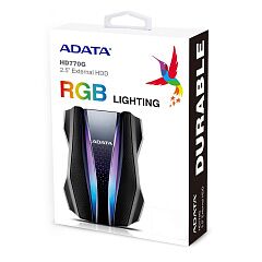 Внешний жесткий диск Portable HDD 2TB ADATA HD770G (Black), USB 3.2 Gen1, IP68, RGB lighting, 139x98x26mm, 270g
