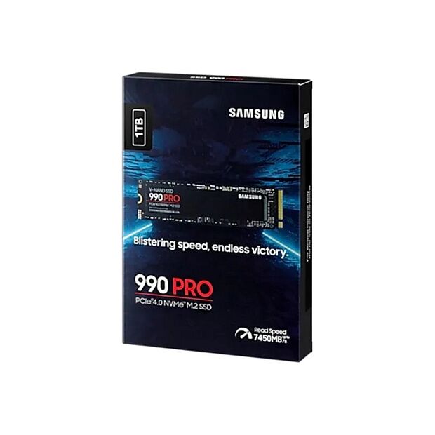 Твердотельные накопители Samsung SSD 990 PRO, 1000GB, M.2(22x80mm), NVMe 2.0, PCIe 4.0 x4, V-NAND TLC, R/W 7450/6900MB/s, IOPs 1 200 000/1 550 000, D - 6