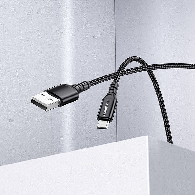 USB кабель BOROFONE BX54 Ultra Bright MicroUSB, 1м, 2.4A, нейлон (черный) - 3