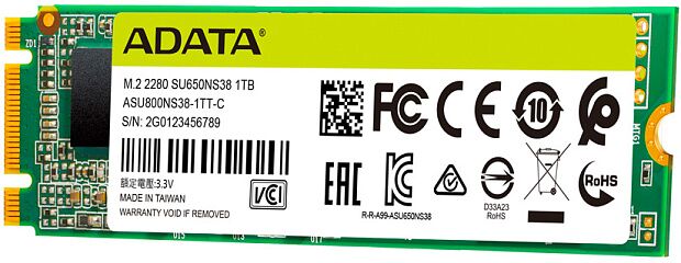 Твердотельный накопитель ADATA SSD Ultimate SU650, 240GB, M.2(22x80mm), SATA3, 3D TLC, R/W 550/500MB/s, IOPs 80 000/60 000, TBW 140, DWPD 0.5 (3 года - 3