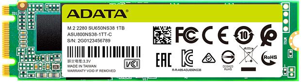 Твердотельный накопитель ADATA SSD Ultimate SU650, 240GB, M.2(22x80mm), SATA3, 3D TLC, R/W 550/500MB/s, IOPs 80 000/60 000, TBW 140, DWPD 0.5 (3 года - 2